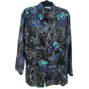 Chicos Design Womens Top 2 L 12 Silk Embroidered Office Career Floral Multicolor
